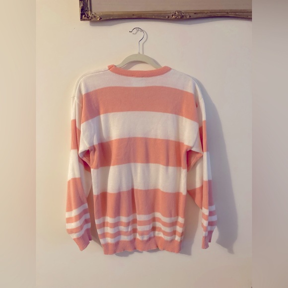 Vintage Women’s Pink and White Sweater Size Large Chorus Line 80s Sweater - Picture 2 of 5